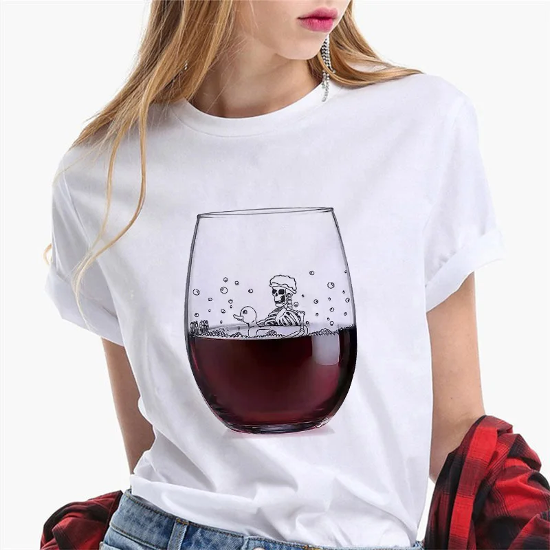 2021 Summer Streetwear Women T shirt Oversize Femme Fashion Wine Glass Graphic T shirts Female Short sleeve Ladies  3XL