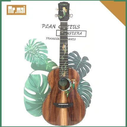 Mr.mai Mermaid 26 inch Ukulele Tenor Solid Koawood Handcraft 4 Strings Guitar Gloss Finish With Hard Case/Capo/Tuner/Strap