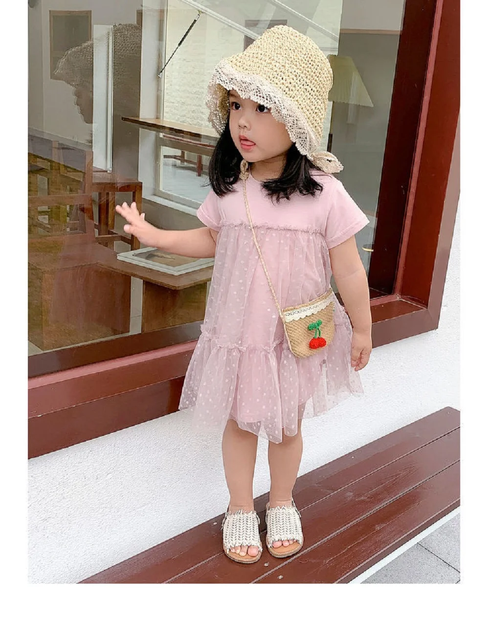 Cho Bé Mùa Hè Dễ Thương Cho Bé Đầm Bé Gái Công Chúa Sinh Nhật Lưới Trẻ Em Tiệc Cưới Sundress Với Chấm Bi Phối Lưới