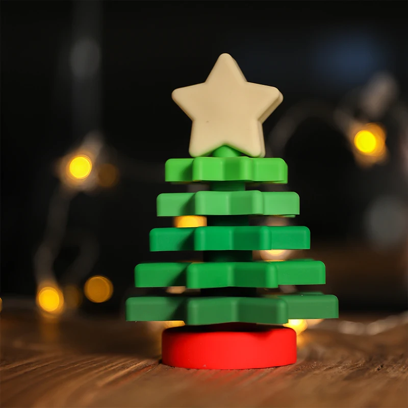

Baby Toy Silicone Assembled Block Baby Building Blocks Toys Silicone Christmas Tree DIY Stacking Toy Christmas Gift for Kids