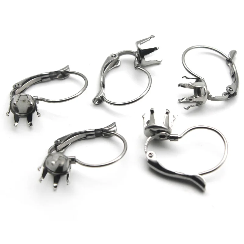 Stainless Steel French Earring Hooks 4 5 6 8 10mm Claw Earrings Setting Blank Base DIY Earring Ear Wire Jewelry Making Findings