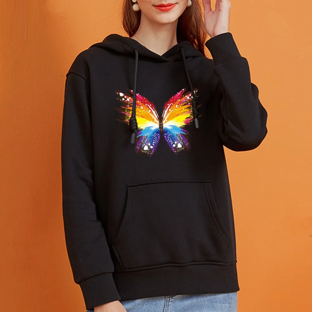 Women's Hoodie Harajuku Oversized Loose Hoodie Fashion Long Sleeve Pullover Butterfly Print Autumn and Winter Sweatshirt Tops