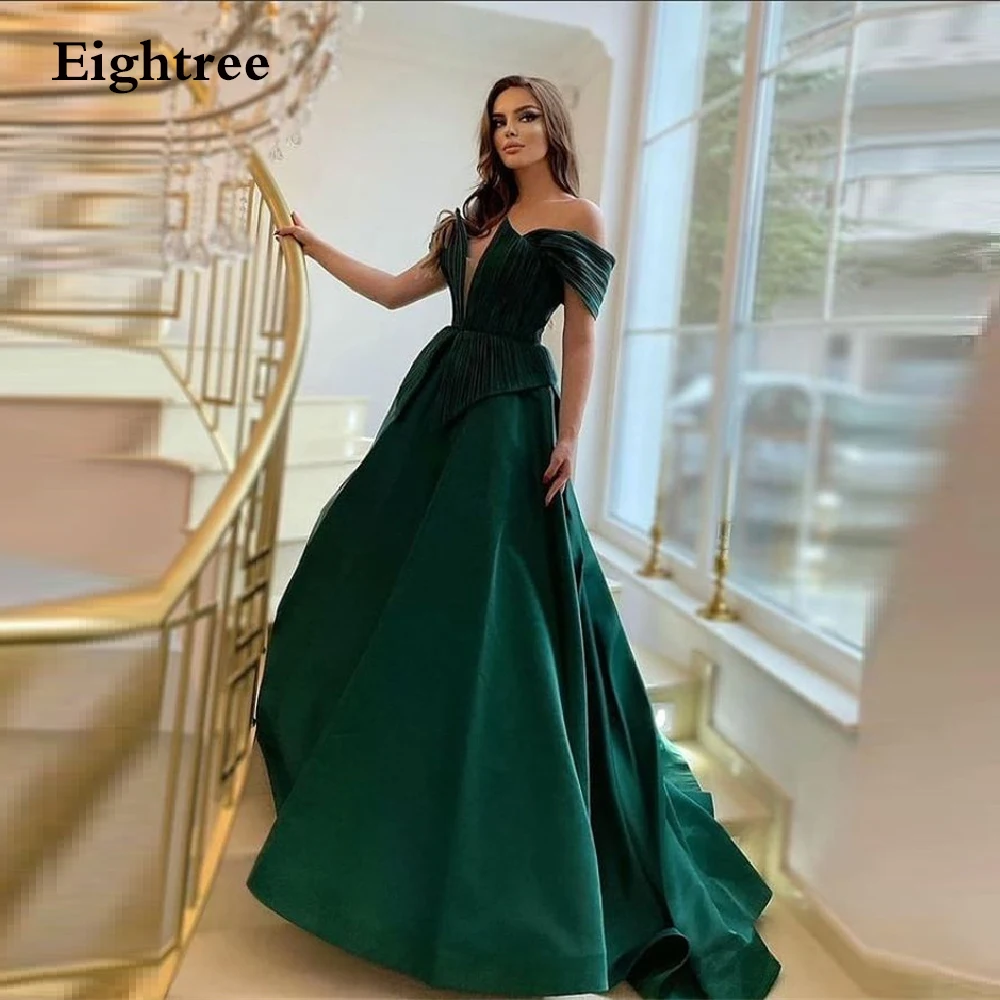 Eightree moderno royal green longo uma linha vestido de festa à noite fora sholder sleeveless2022 noite formal vestidos de baile vestidos