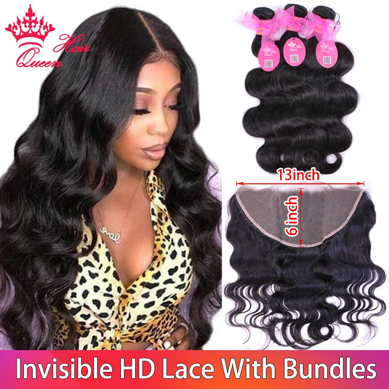 Invisible HD Lace 13x6 Frontal With Bundle Brazilian Raw Hair Weave Body Wave Bundles With Pre Plucked Lace Frontal Undetectable