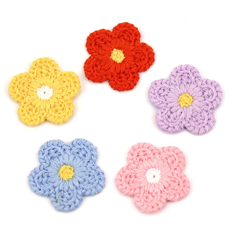 40Pcs 2.8cm Woolen Yarn Embroidery Flowers Patches Sew-on Appliques for Crafts Headwear Accessories DIY Hairpin Decor Ornaments