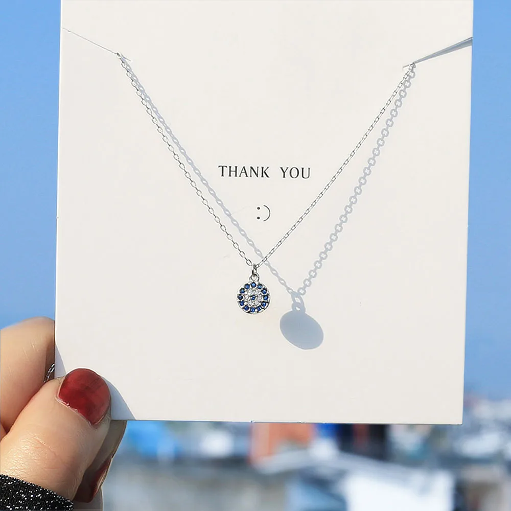 Evil Turkish Eye Lucky Necklace For Women Blue Crystal Silver Color Necklace Rose Gold Thin Chain Dainty Necklace Choker