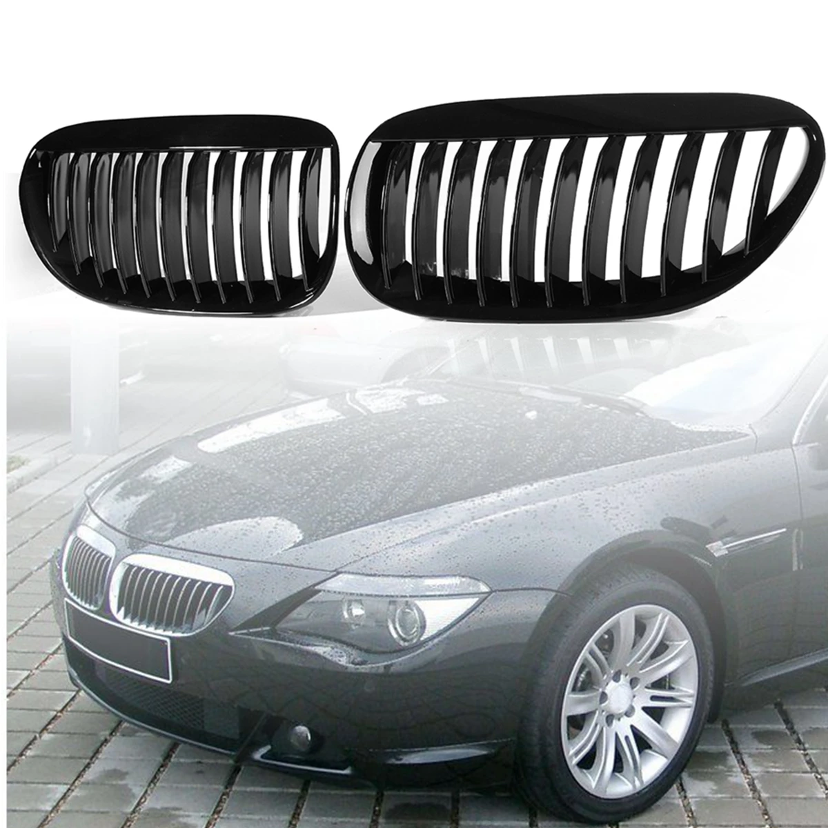 1 Pair Gloss Black Front Grilles R&L for BMW E63/E64 M6 650Ci 645Ci 2005 2006 2007 2008 2009 2010