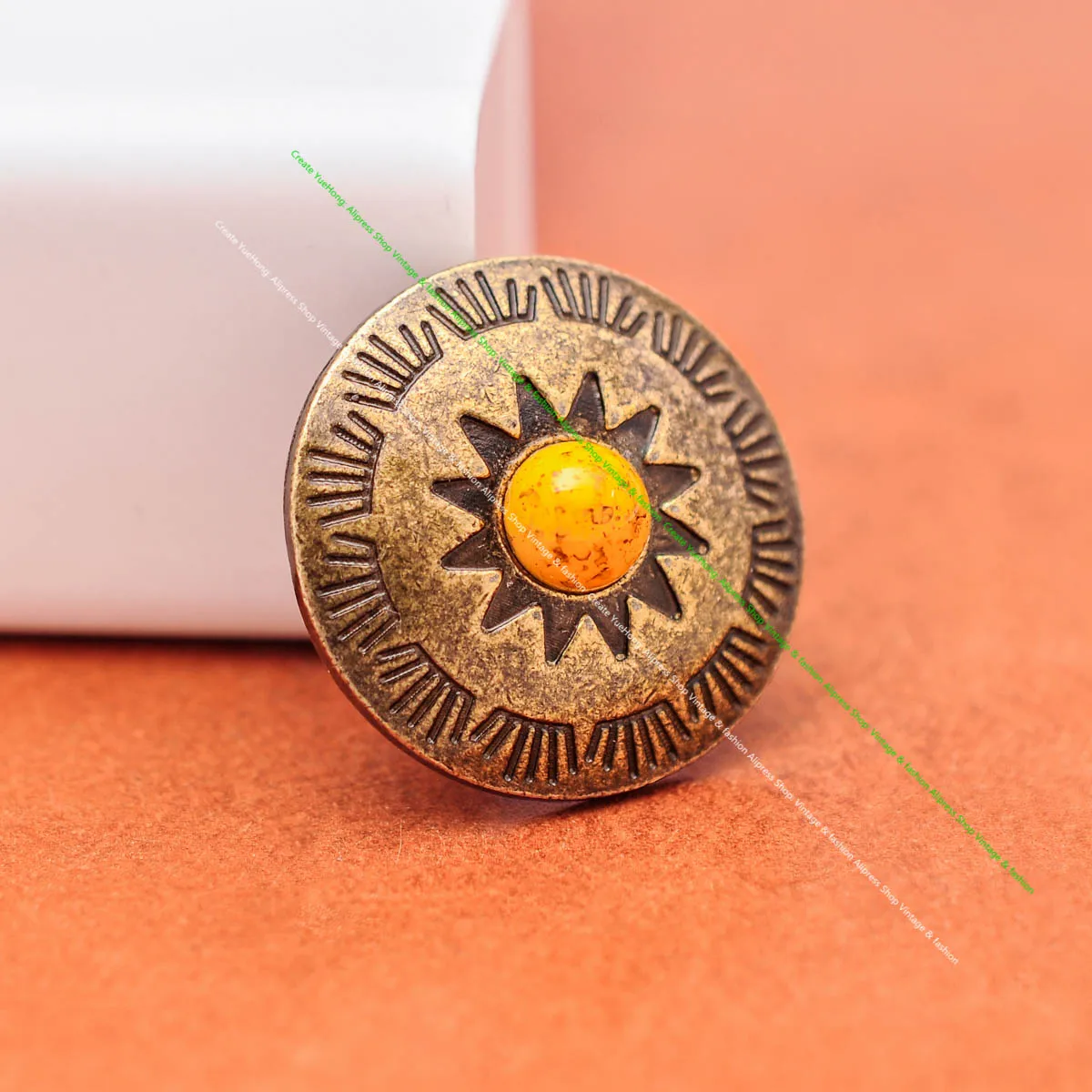 

10pcs 29mm Vintage Brass Sun Flower Carved Leathercraft Belt Luggage Bag Accessories Yellow Turquoise Conchos Screwback