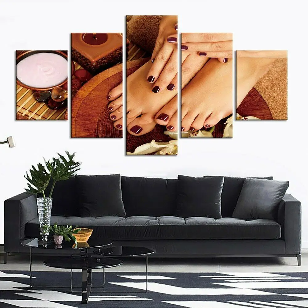 Unframed 5 Panel Toenails Hand Nail Foot Pedicure Salon Cuadros Canvas HD Posters Wall Art Pictures Paintings Office Home Decor