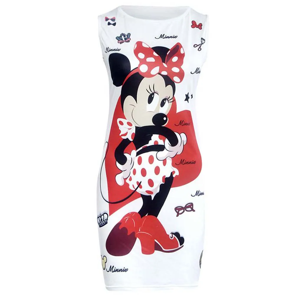 Disney Sexy Minnie topolino stampa Cartoon aderente Slim tubino tubino elegante moda donna Mini abito abiti ropa mujer