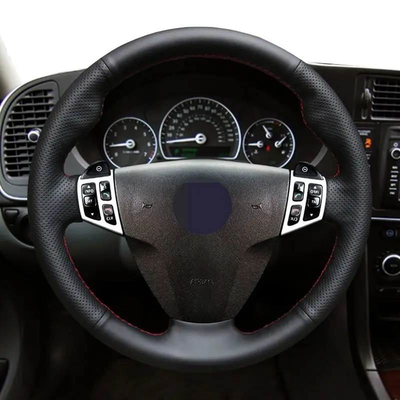 Hand Sew Black Genuine Leather Car Steering Wheel Cover For Saab 9-3 2006 2007 2008 2009 2010 2011 9-5 2006-2009