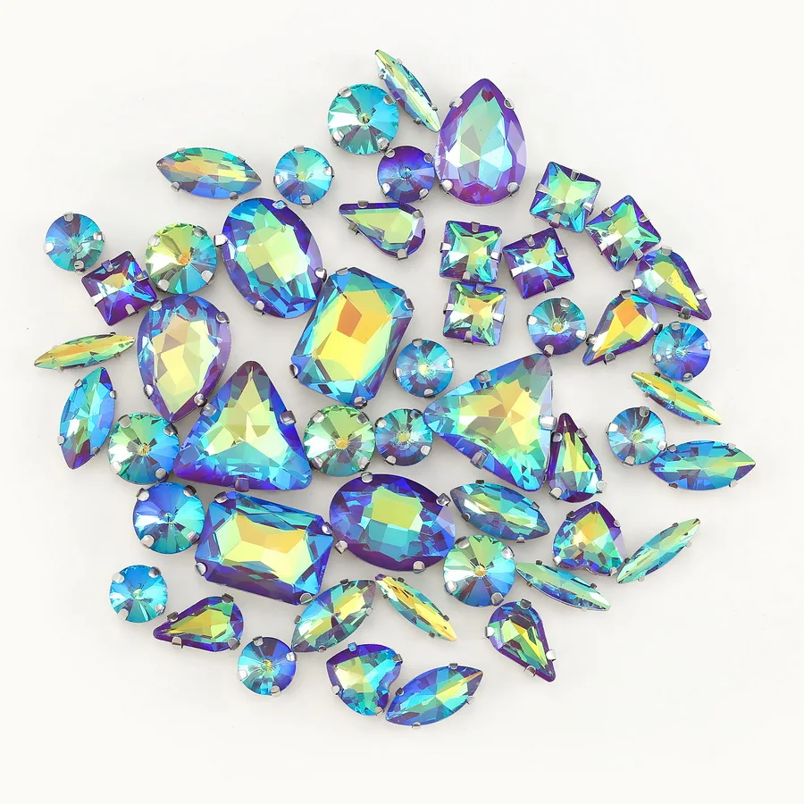 Silberne Krallenfassungen, 50 Stück/Beutel, verschiedene Formen, Regenbogen & Jelly Candy AB Glaskristalle zum Aufnähen, Strass für Hochzeitskleider, Schuhe, Taschen, DIY – Detail 14