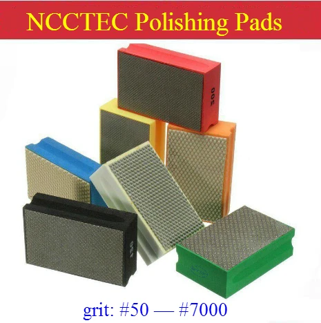 90*55mm Electroplated or Resin Foam Backed Diamond hand polishing pads blocks tools for marble granite glass | grit: #50-#7000