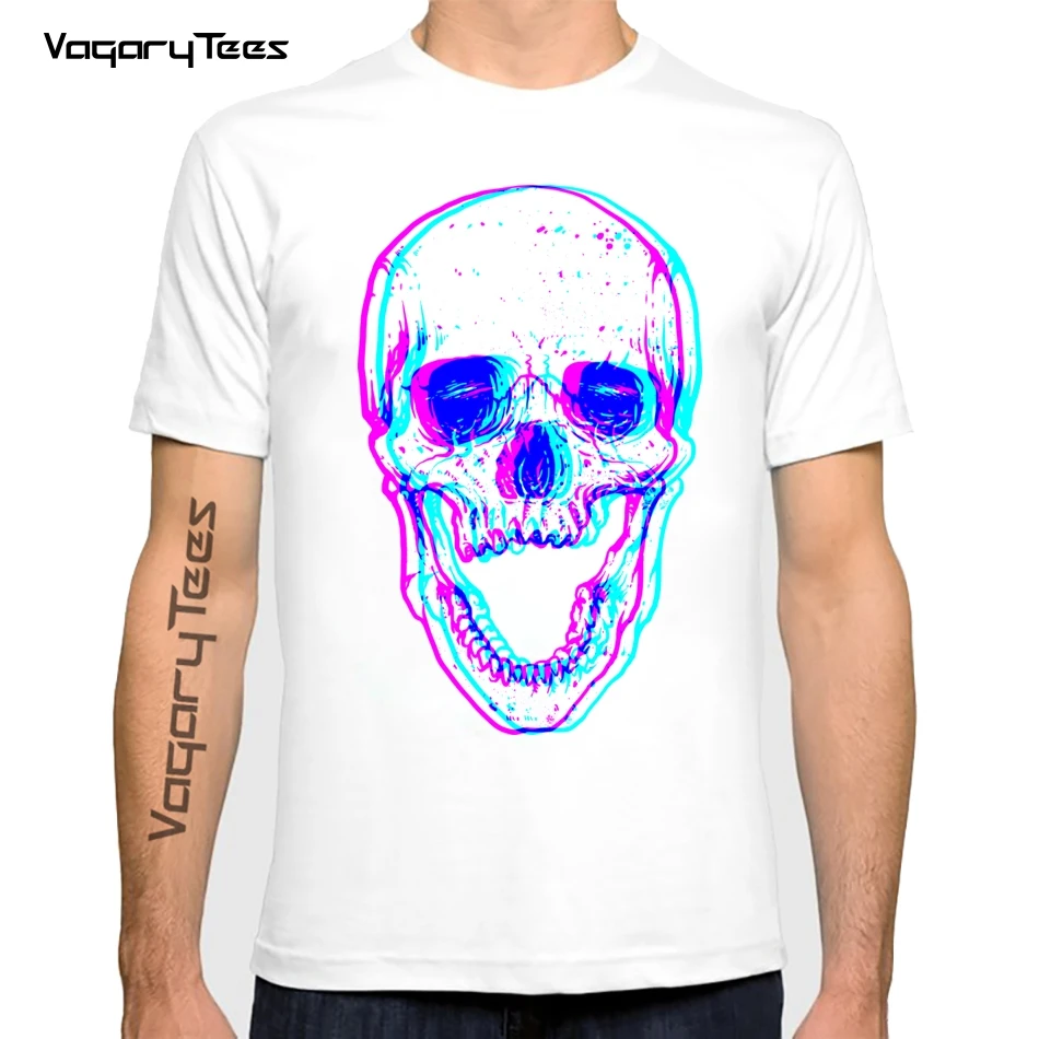 

VagaryTees 2021 New Coming Men T Shirts Skull T-shirt Glitch Skull Effect TShirt Cool Tops & Tees Crew Neck