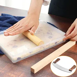 Behogar Handmade Nougat Tool Set Non-stick Silicone Mold Wooden Rolling Pin Cutting Rod Baking Tools Set for Chocolate Candy