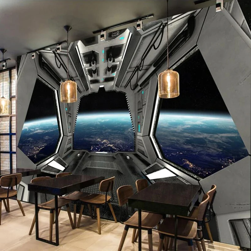 Custom Mural Wallpaper 3D Stereo Spacecraft Space Capsule Bar KTV Restaurant Background Wall Decor Creative Art Poster Fresco