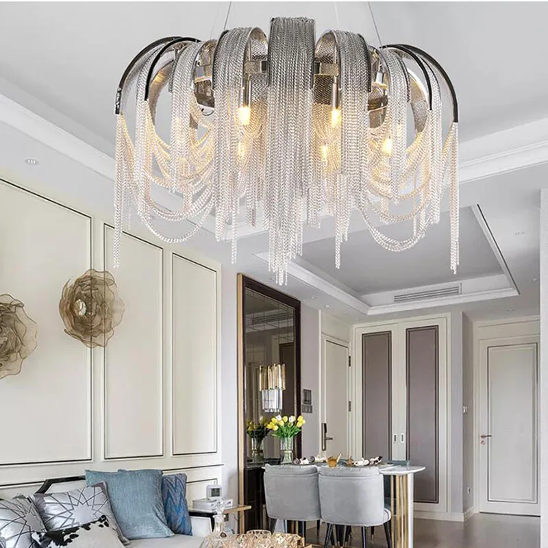 Manggic Modern Vintage  Chandelier Luxury Aluminium Chain Italian Button Lighting for Home Hotel Restaurant Lamp