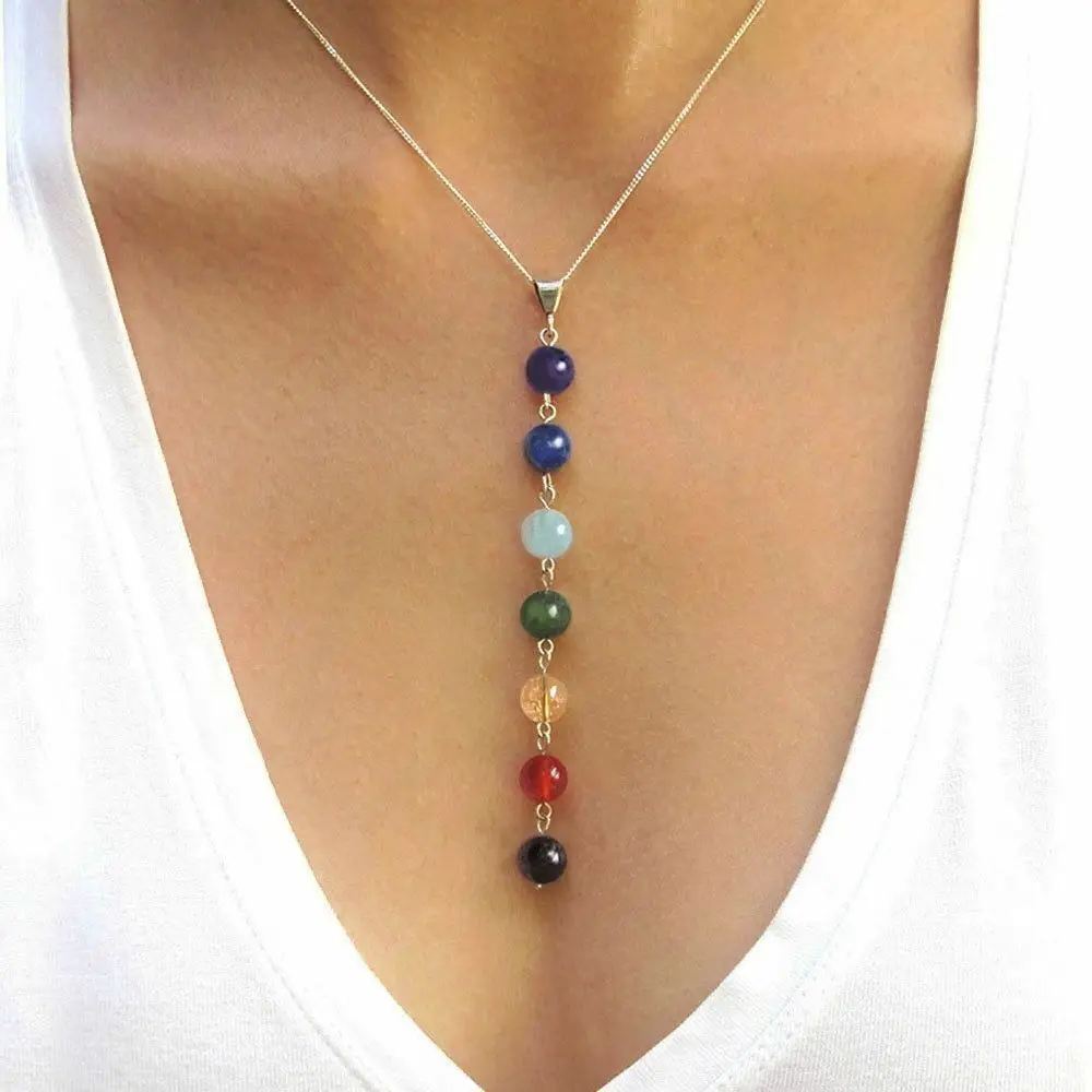 7 Chakra Gem Stone Beads Pendant Necklace Women Yoga Reiki Healing Balancing Maxi Chakra Necklaces Bijoux Femme Jewelry 2020 New