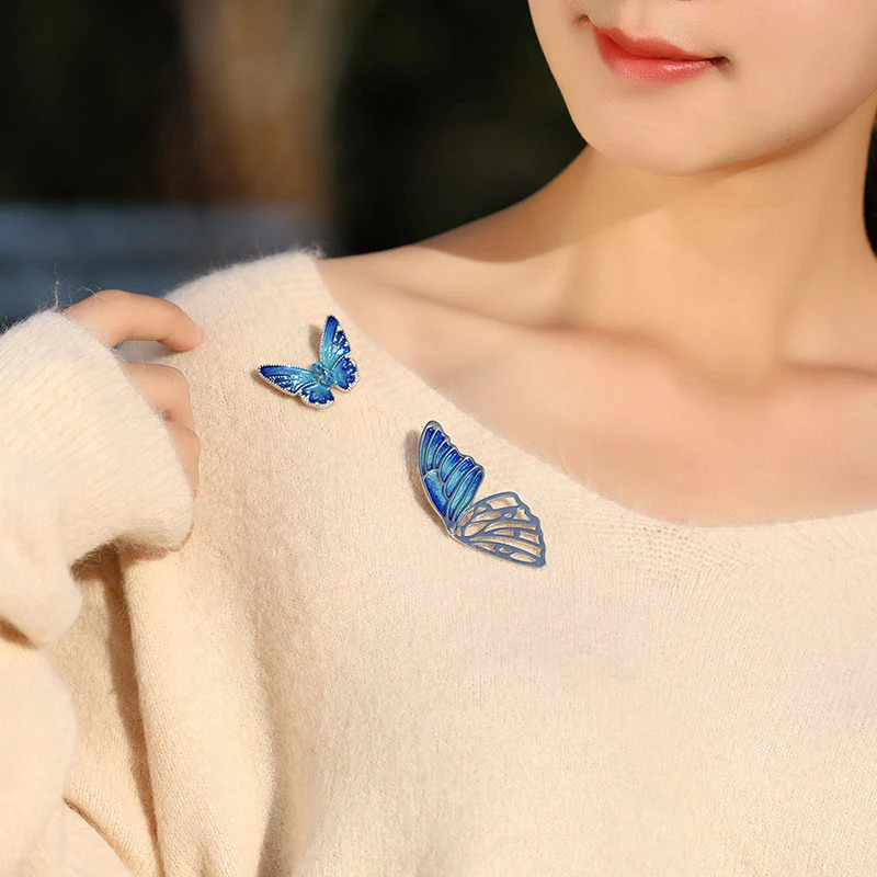 Blue Butterfly Brooch Women‘s Simple Brooches Pins Dress Jacket Accessories Enamel Pin Brooches for Women