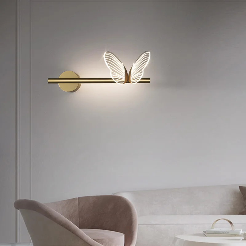 Nordic Modern Bedside Bedroom Wall Lamp Butterfly Led Crystal Lights for Living Room Background Wall Corridor Staircase Lighting