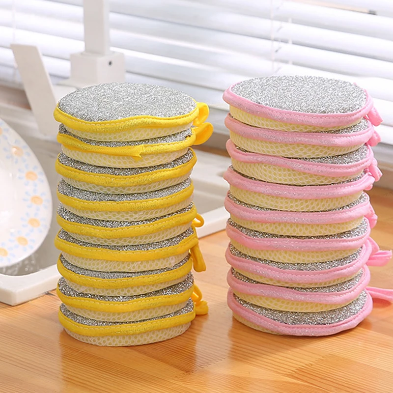 3/5 pcs Round Scouring Pads Sponge Double Sides Cleaning Sponge Household Cleaning Tools Dishwashing Brushes Kitchen Tool ✈✈✈