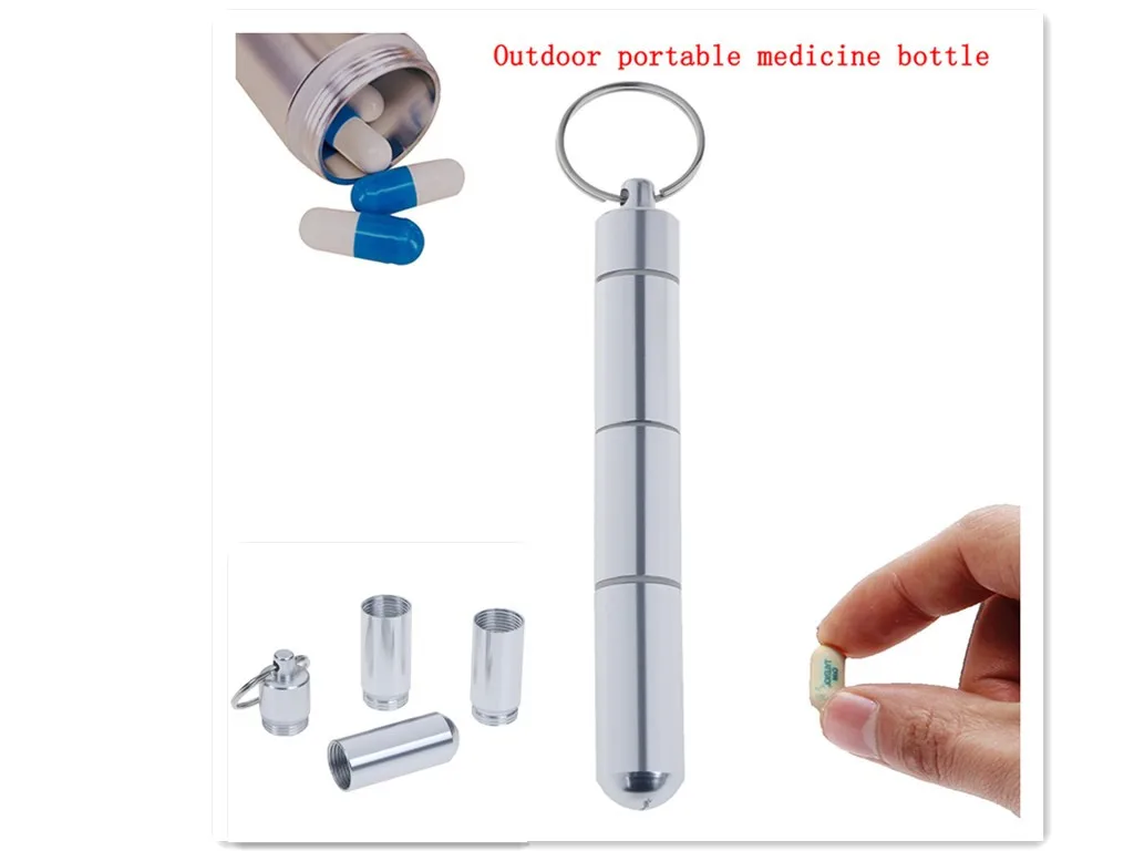 Aluminum Pill Box Case Capsule Shape Keychain Outdoor Waterproof Pocket Pill Holder Container Delicate Medicine Organizer Box1pc