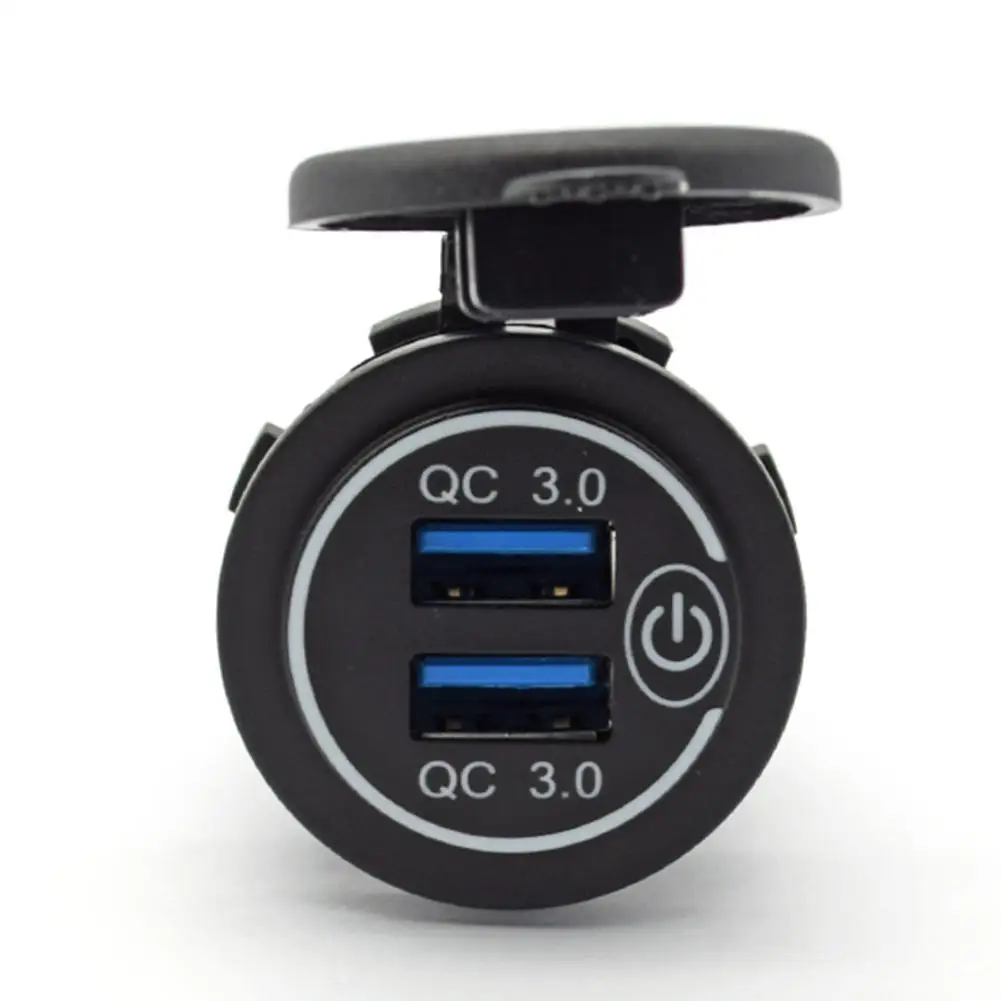 Quick Charge QC3.0 Dual USB Charger Socket Waterproof Power Outlet With Touch Switch For Car Boat Motorcycle Truck And More