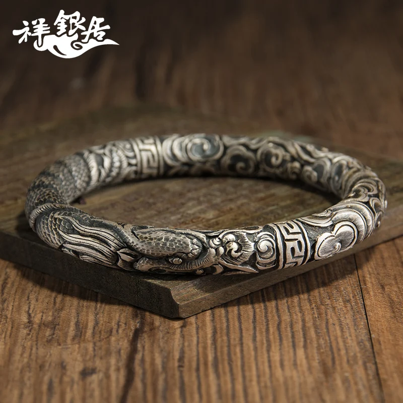 ★silver ornament design new nine door comment auspicious YunLongWen relief of 999 fine silver sterling silver bracelet