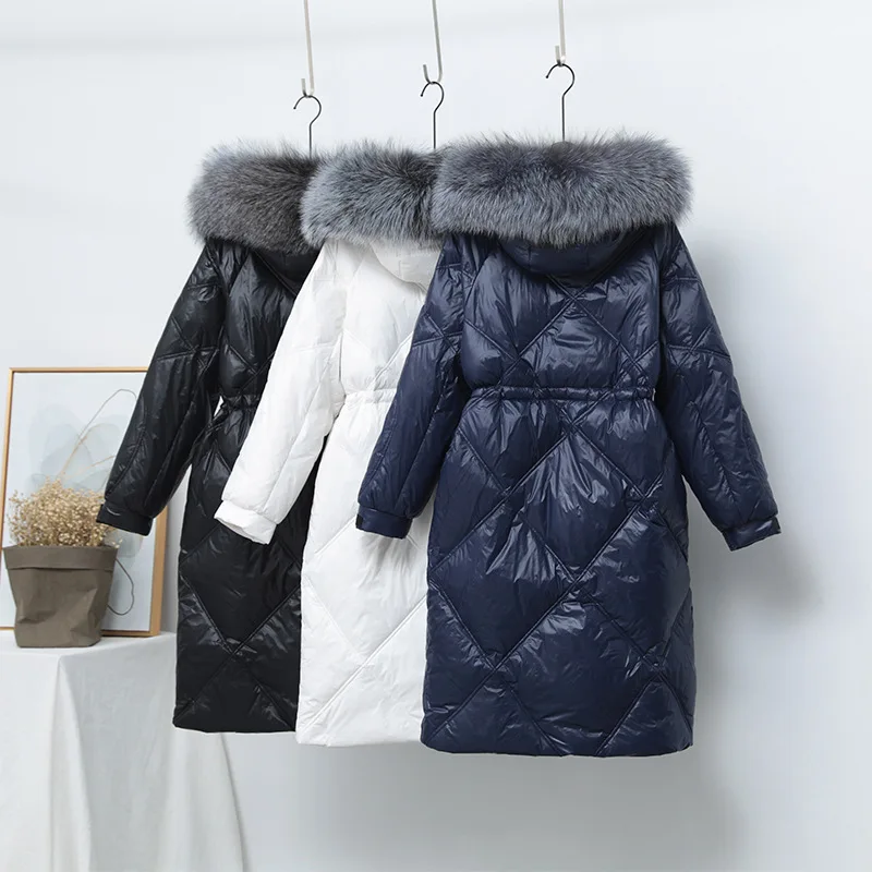 Silver bright face down jacket women\'s mid-length autumn and winter down slim body slimming waist fashion