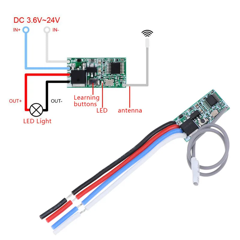 

433 Mhz 1CH RF Relay Receiver Universal Wireless Remote Control Switch Micro Module LED Light Controller DC 3.6V-24V DIY