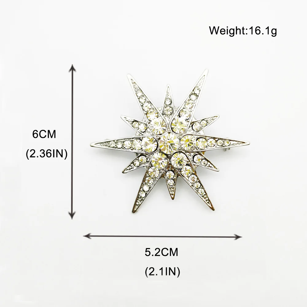 Vintage Victorian Luxury Rhinestone Starburst Star Brooches & Pins Shiny Crystal Cloak Lapel Pin Women Bouquet Jewelry