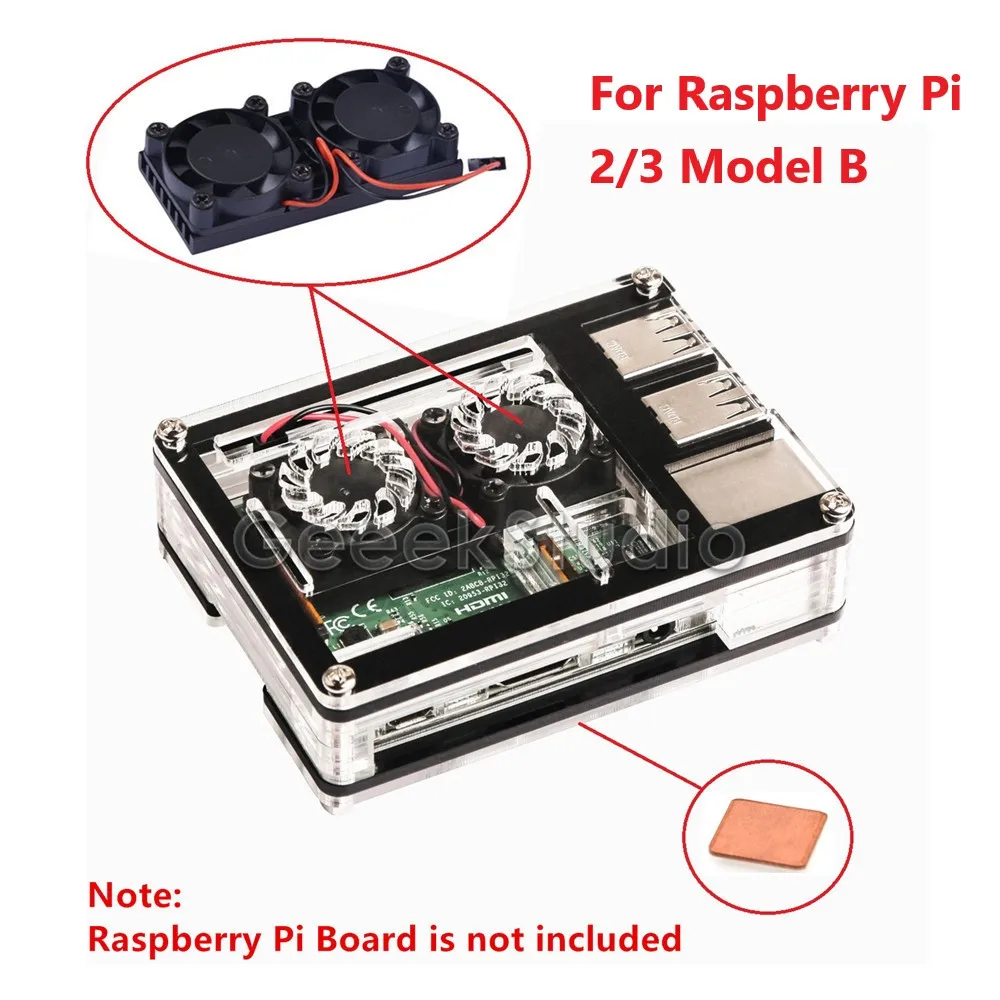 

Raspberry Pi Acrylic Case Dual Cooler Double Fans With Sliced 9 Layers Box Heatsink Shell Kit for RPI 2/3 Model B