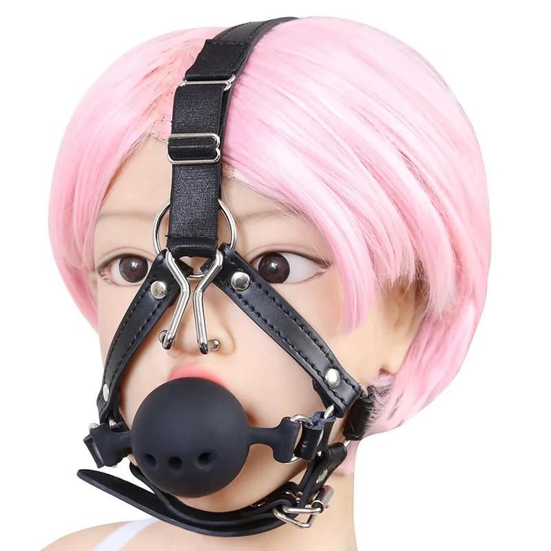 Slave Horse Harness Silicone Ball Gag BDSM Bondage Restraints Oral Fixation Open Mouth Gags Nose Hook Strap Fetish Sexy Cosplay