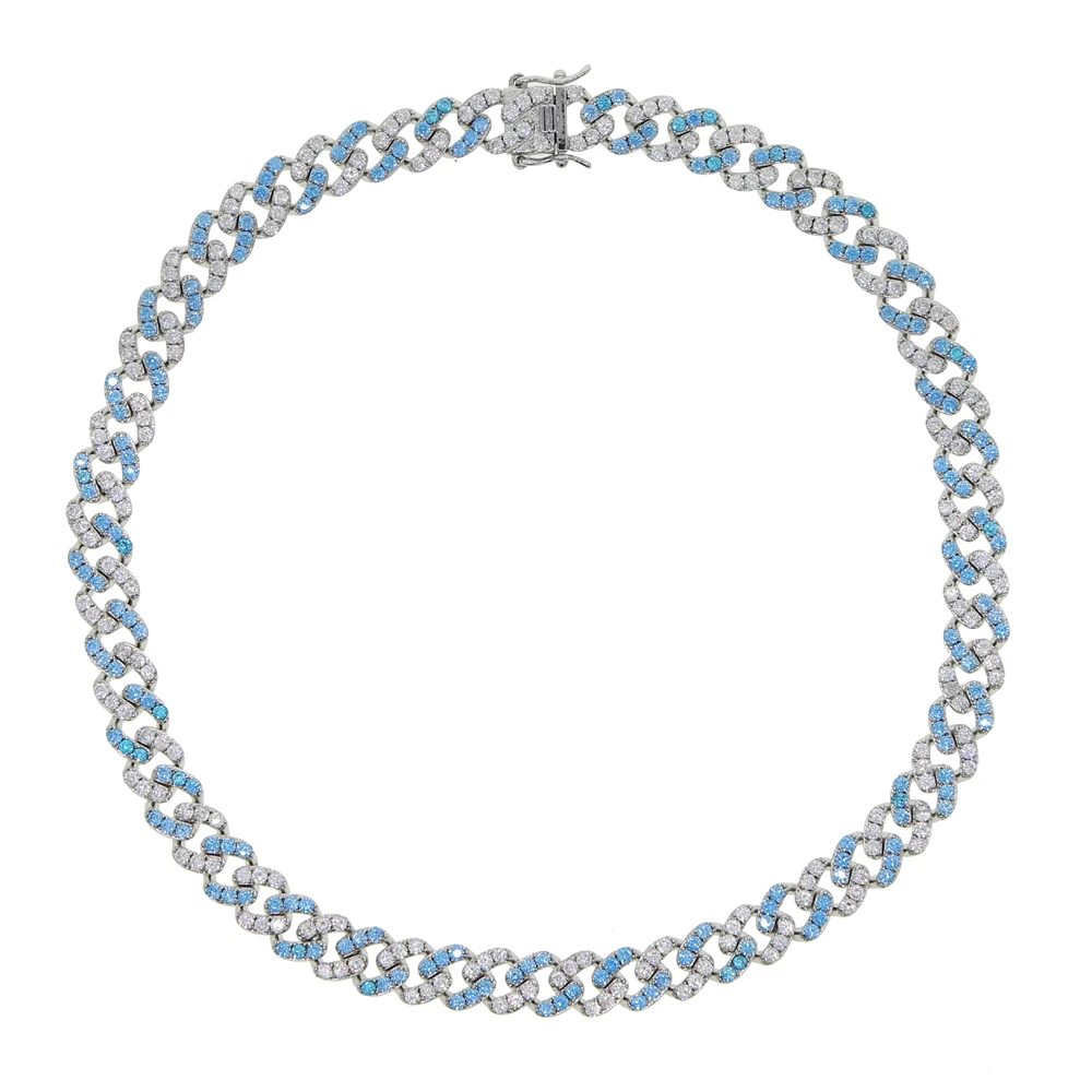 New 9mm Iced Out Bling Cz Miami Cuban Link Chain Two Tone With White &Pink Cz Choker Necklace Silver Color Women Jewelry