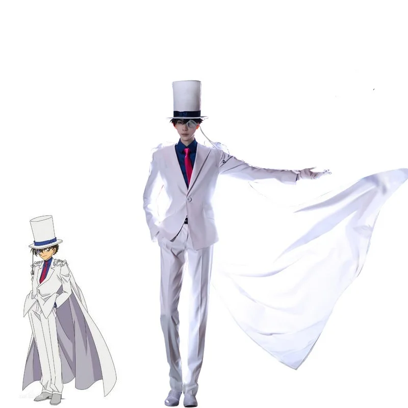 Anime Kid The Phantom Thief Cosplay Kaitou Kiddo Magician Uniform White Cloak Suits Costume Halloween Carnival Suit