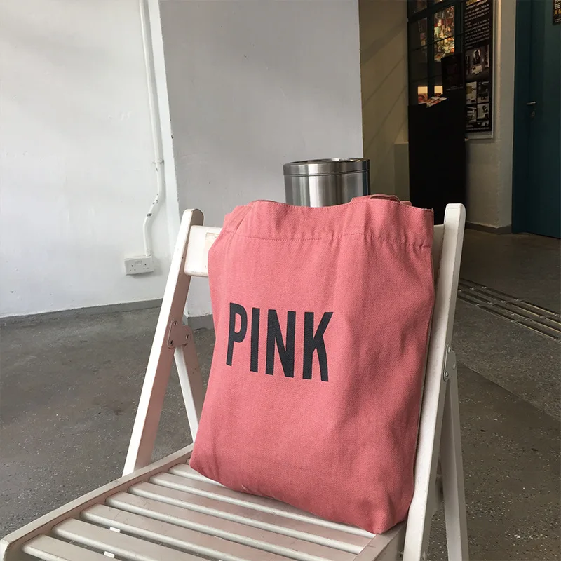 Handbag Tote for Women Canvas Shopping Bag Solid Color Letters Print Shoulder Bag Cotton Shopper Bags