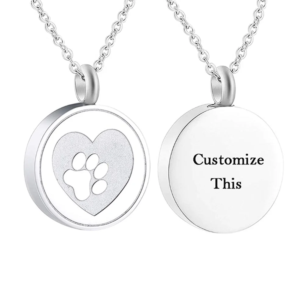 Free Engrave Pet Paw Print Heart Stainless Steel Cremation Urn Locket Necklace Hold Dog/Cat Ashes Casket Keepsake Jewelry