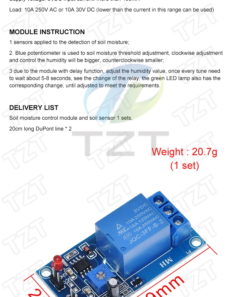 TZT Kapazitive Bodenfeuchtesensoren-Module, Bodenfeuchte-Digitalanzeige, Relais-Steuermodul, automatische Bewässerung für Arduino – Detail 12