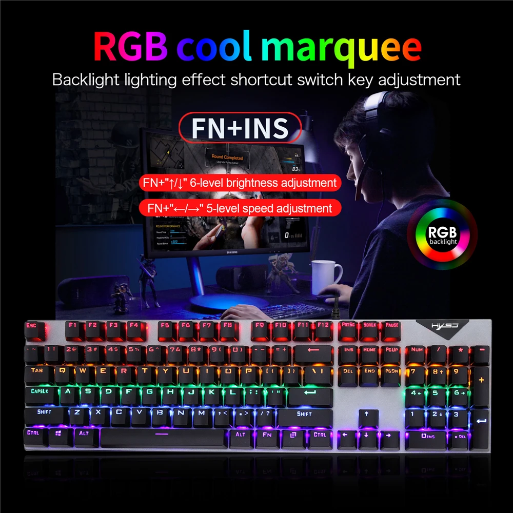 

Mechanical Keyboard Wired Gaming Keyboard RGB Mix Backlit 104 Blue Switch For Game Laptop PC