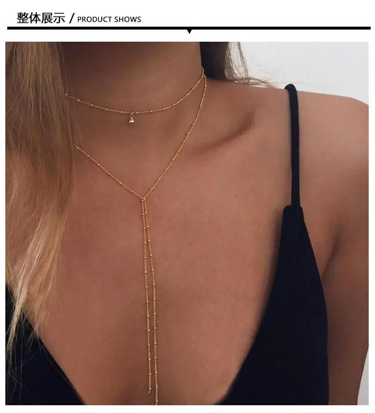 Sharp-angled Imitation Pearl Pendants Necklaces Women 2021Fashion Jewelry Double Chains Ladies Party Long Necklace Gold Color