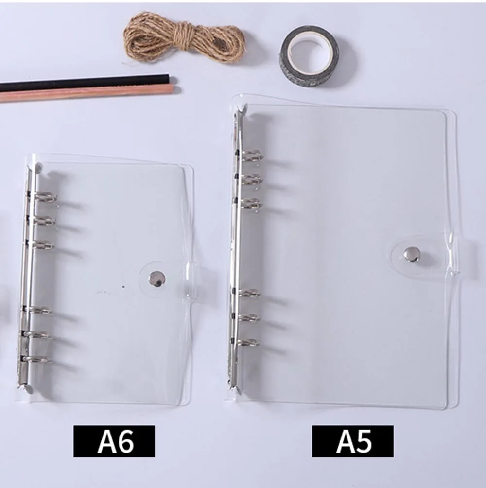 A5 A6 Lose-blatt Notizblock Fall Abdeckung Transparente Glänzende Ersetzt Notebook 6 Löcher Innenseiten Papier Shell