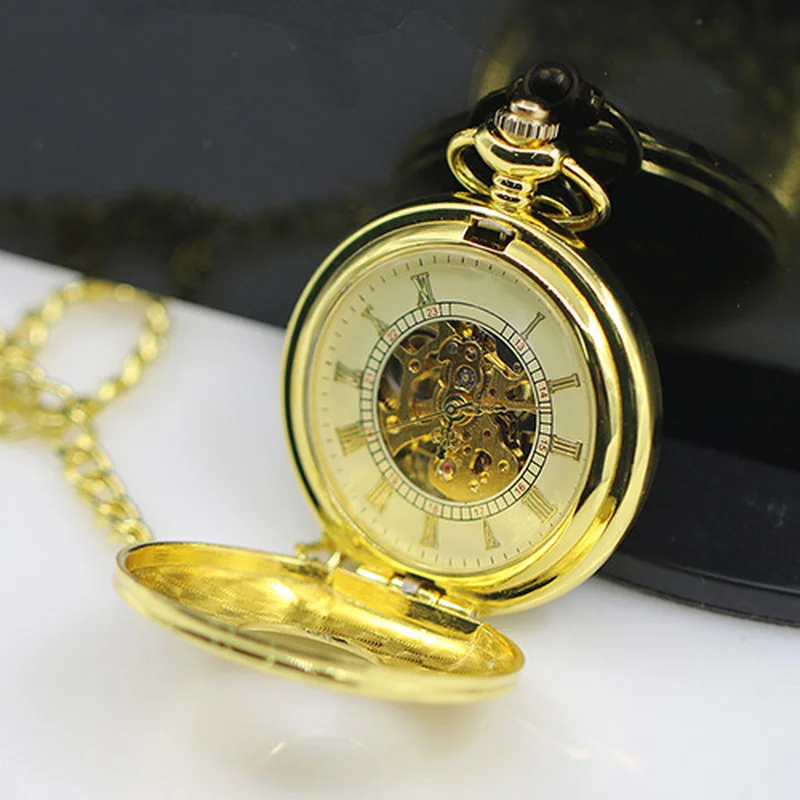 Unisex Vintage Pocket Watch Hollow Carved Roman Numerals Case Mechanical Pockets Watch Gift Numerals Quartz Necklace Pockets