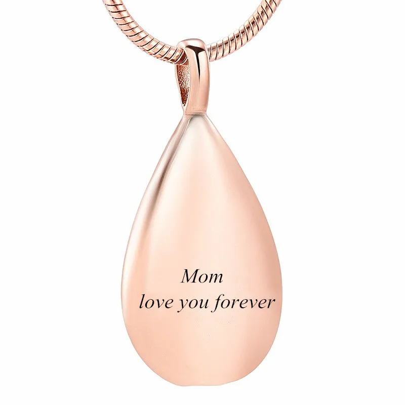 

IJD9945 Rose Gold Carved Teardrop Stainless Steel Cremation Souvenir Pendant for Ashes Urn Keepsake Memorial Necklace Jewelry