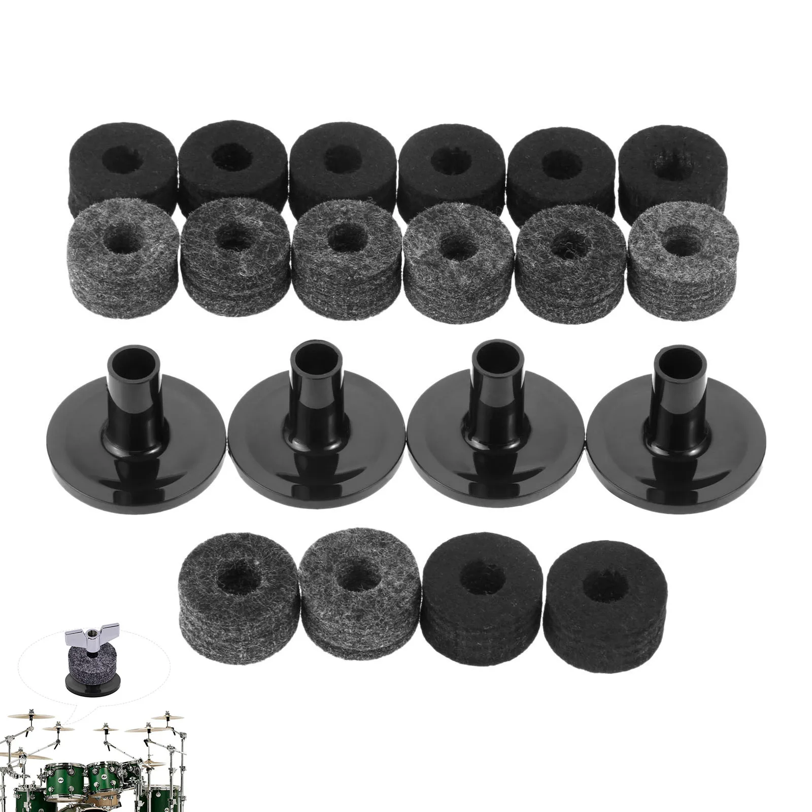 8Pcs Cymbal Stand 25mm Felt Washer + 2Pcs Cymbal Sleeves Replacement for Shelf Drum Kit