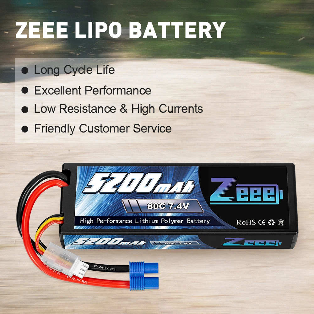 2units Zeee 7.4V 5200mAh 80C 2S Lipo Battery Hard Case with EC3 Plug for RC Car Helicopter Quadcopter UAV Drone FPV High Quality