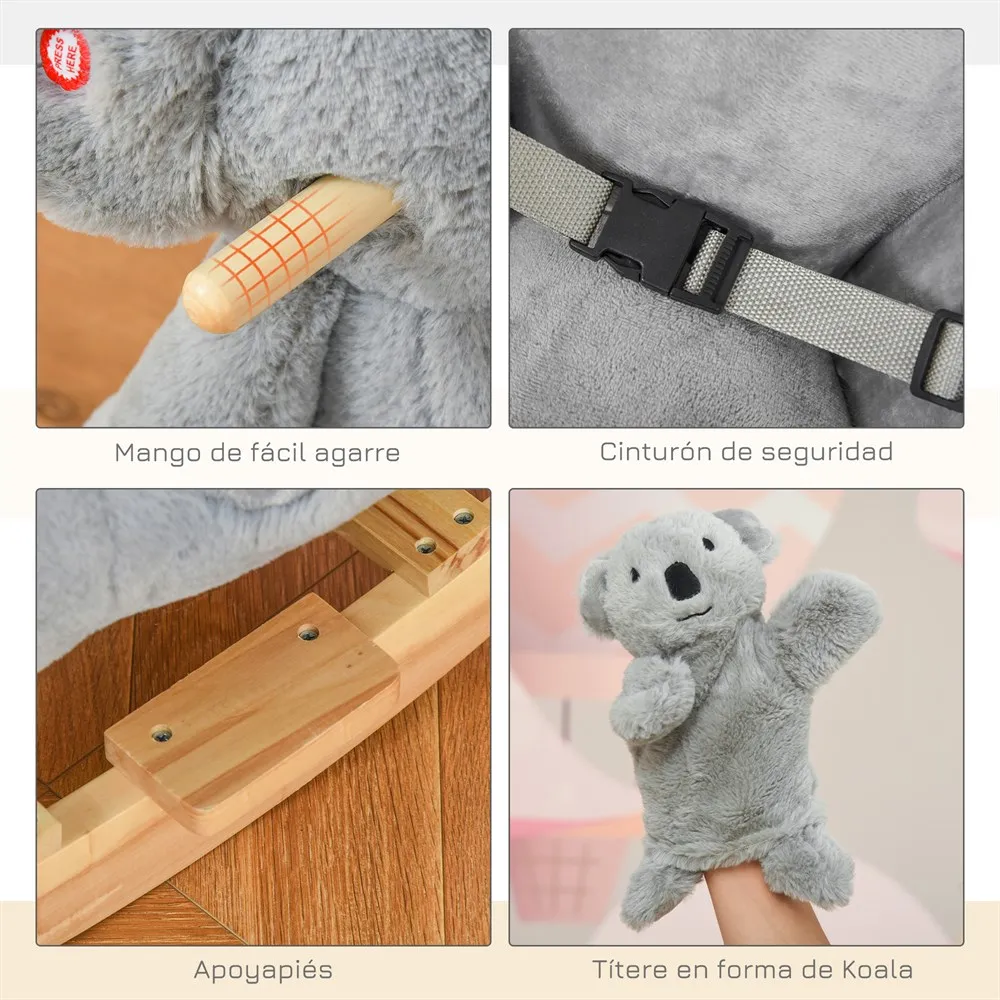 Imagen 6: HOMCOM Caballito Balancín Koala para Bebés 18-36 Meses con Sonidos 68x35x50 cm