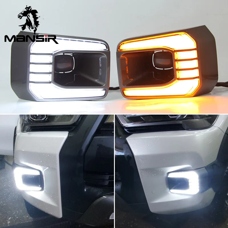 

LED DRL For Toyota Hilux Revo Rocco 2020 2021 Dynamic Daytime Running Light Yellow Turn Signal Car Headlight Fog Lamp Daylights