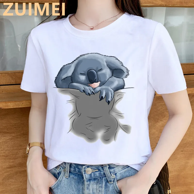 Grappige Koala Mijn Woordspelingen Zijn Nope Print Harajuku Top Vrouwen T-shirt Casual Dames Basic O-Kraag Korte Mouwen T-shirt meisje, drop Schip