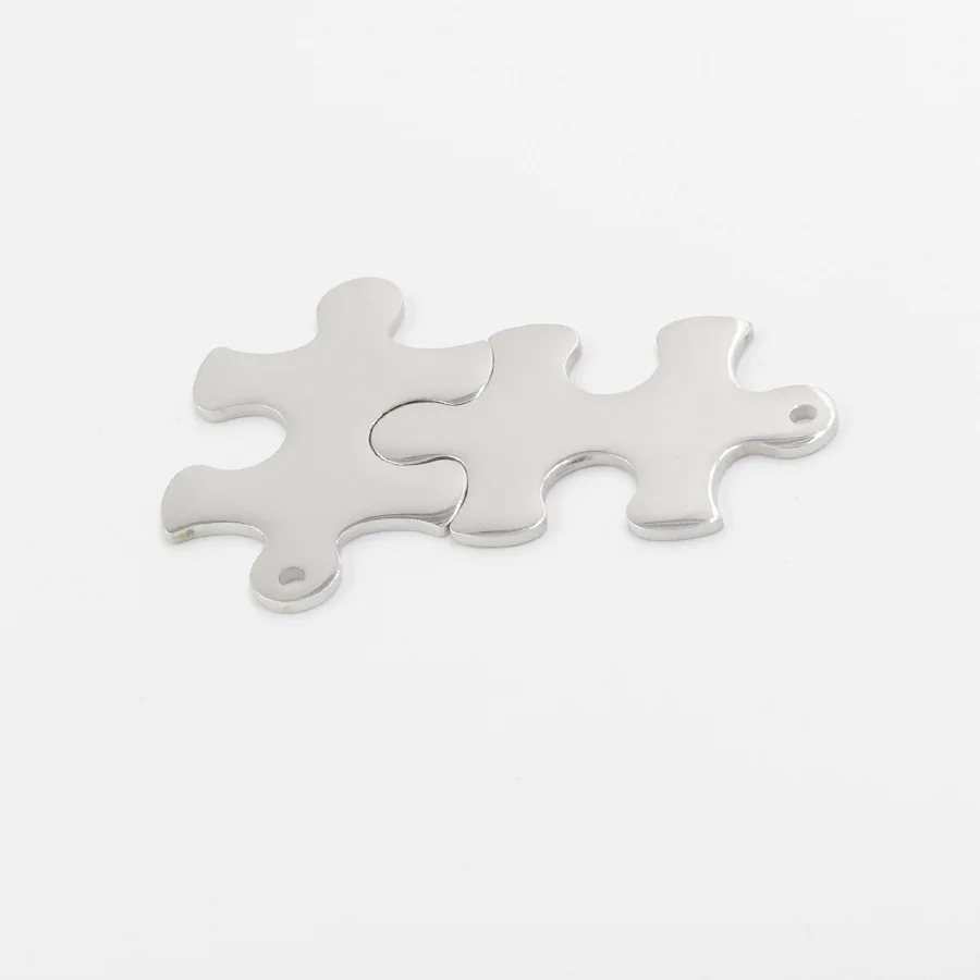 10pairs Stainless Steel 25*38mm Puzzle Accessories For Engrave  Silver Metal Puzzle Pendant Mirror Polished