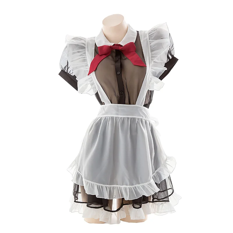 Kawaii Maid Dress Women Sexy Transparent Cosplay Costumes Sexy Lingerie High Quality Temptation Dress with Cute Bowknot